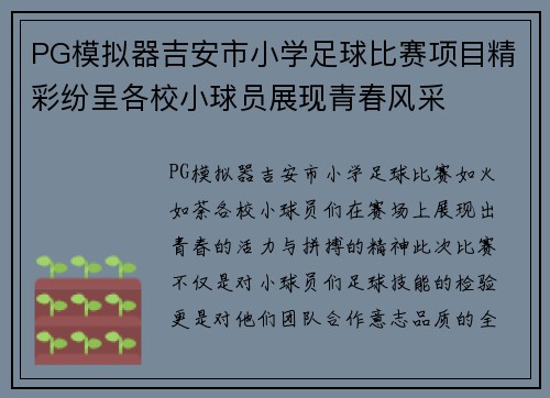 PG模拟器吉安市小学足球比赛项目精彩纷呈各校小球员展现青春风采