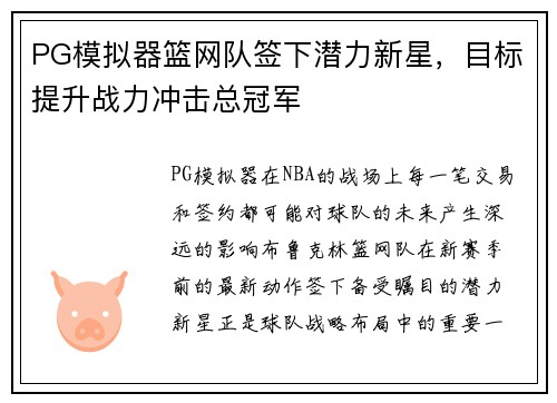 PG模拟器篮网队签下潜力新星，目标提升战力冲击总冠军