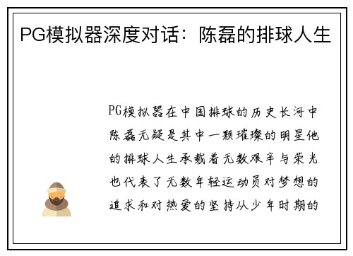 PG模拟器深度对话：陈磊的排球人生